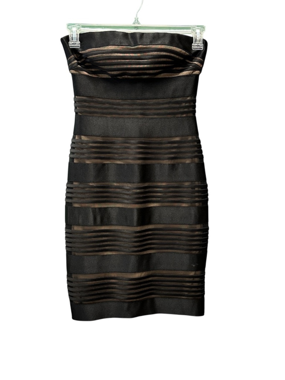 CACHE Strapless Black & Cream Sheer Dress Back Zip Mini